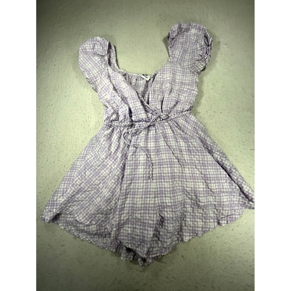 Princess Polly Romper Women 8 Purple Gingham Cottagecore‎ Playsuit Tie Waist